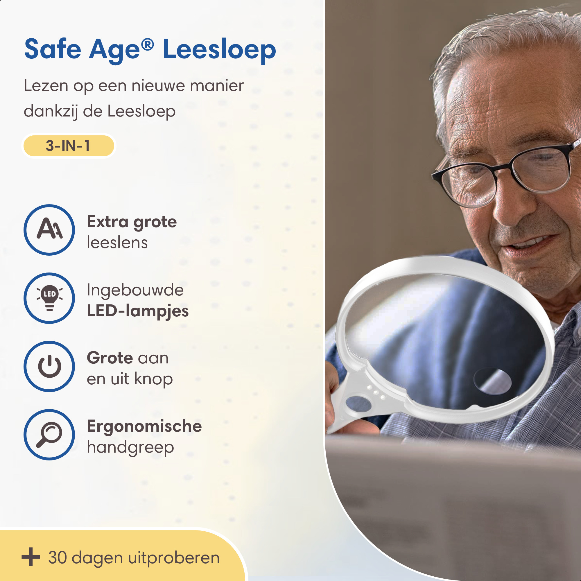 Beleefd spontaan Subsidie Vergrootglas met verlichting - Leesloep voor ouderen - Safe Age 3 x LED –  2x 4x 25x